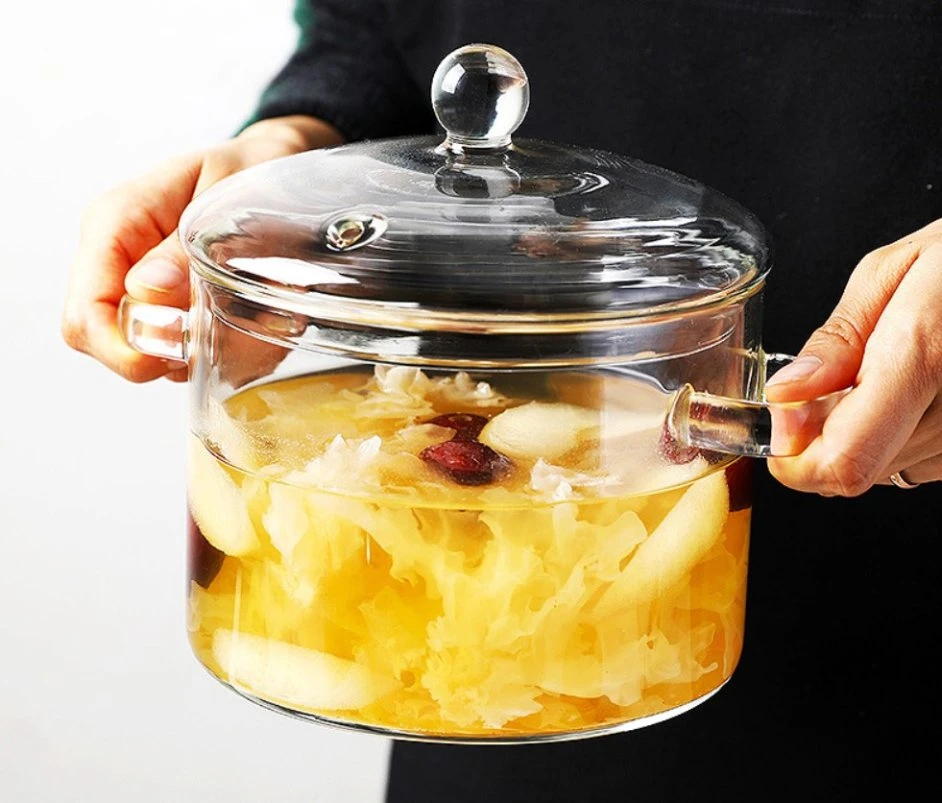 Heat Resistant and Big Borosilicate Glass Cooking Pot with Lid Soup Clear Glass Cooking Pot