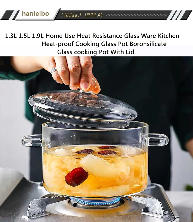 Heat Resistant and Big Borosilicate Glass Cooking Pot with Lid Soup Clear Glass Cooking Pot