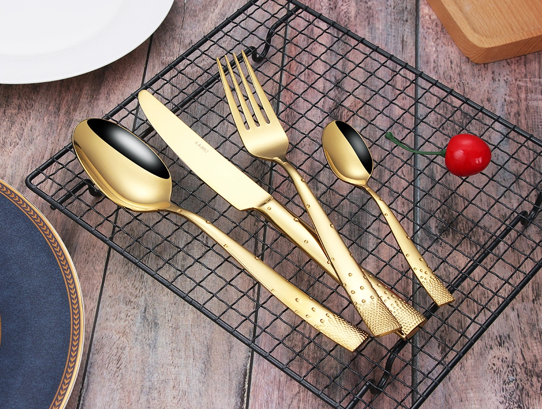 Stainless Steel Polish Luxury Gold Plated Colorful Handle Dinner Set Dinnerware Cutlery