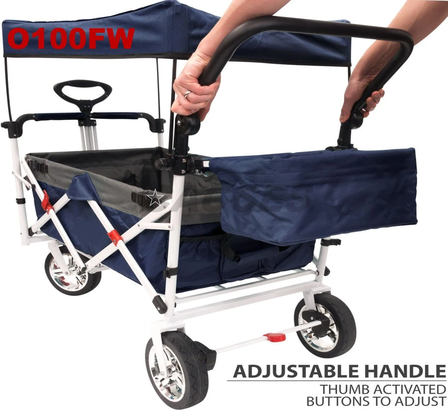 Push&Pull Collapsible Utility Wagon,Heavy Duty Folding Portable Hand Cart W/Removable Canopy,Tray,7′′ Chrome Wheel,Adjustable Handles for Shopping,Camping,Beach