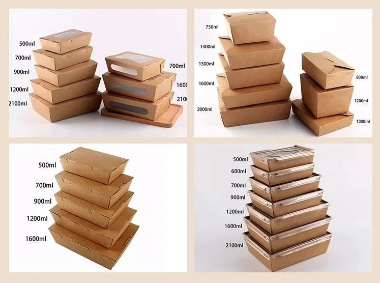 Takeaway Fast Food Packaging Containers Salad Box Restaurant Recycled Disposable Brown Kraft Paper Lunch Boxes with Lid