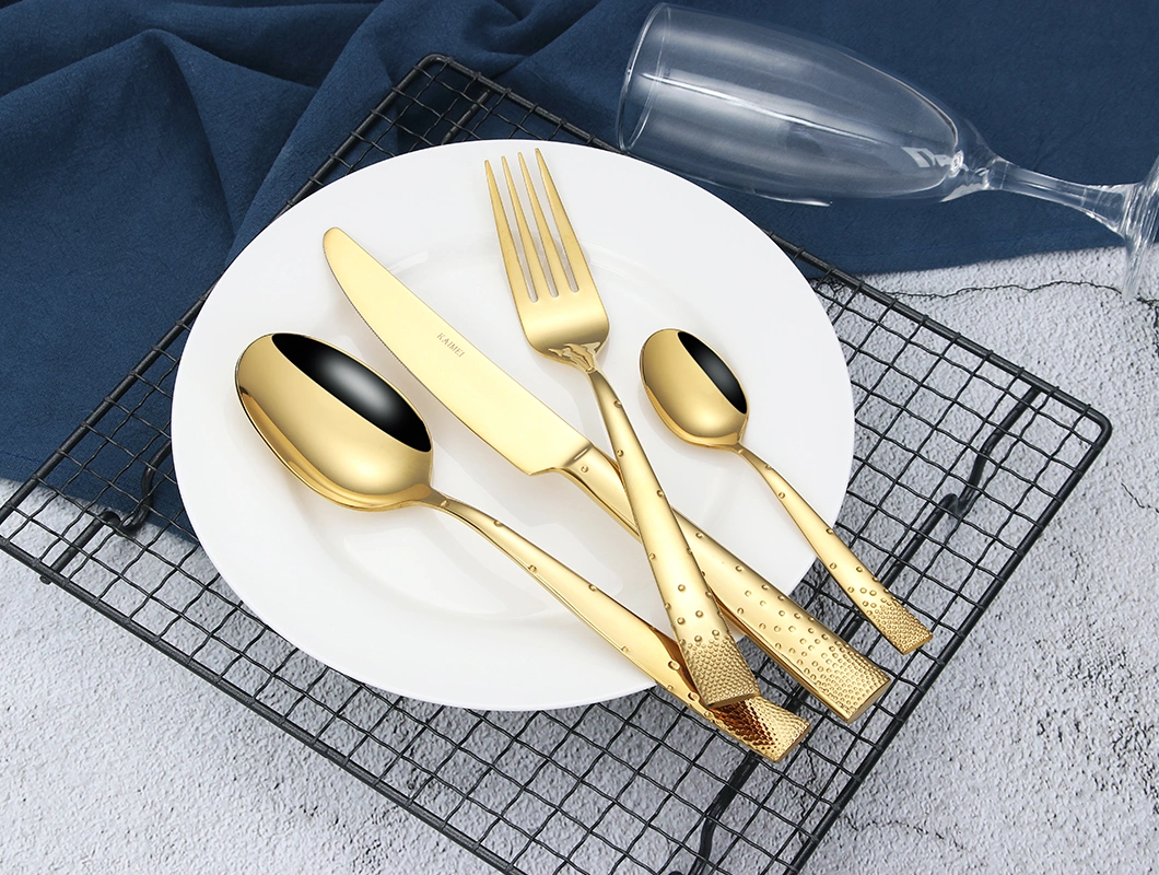 Stainless Steel Polish Luxury Gold Plated Colorful Handle Dinner Set Dinnerware Cutlery