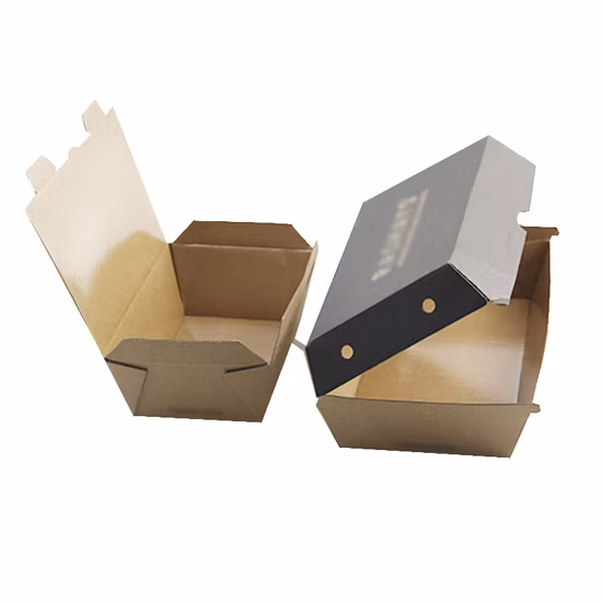 Einweg-Lebensmittelverpackung aus Wellpappe, braune Papierbox für Hot Dog und Hamburger sowie Mittagessen und Burger 10 % Rabatt~