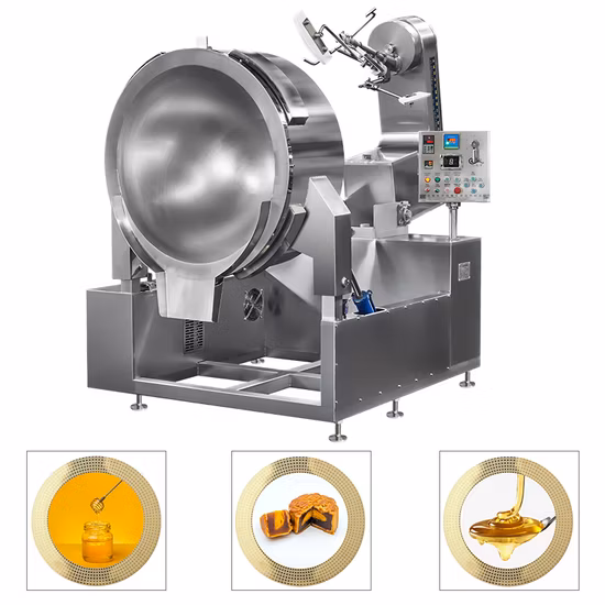 China Big Industrial Commercial Automatischer Multi-Planeten-Kipptopf für Curry-Chili-Bohnenpaste, der elektrischen Gasdampf-Ananassauce-Kochtopf herstellt